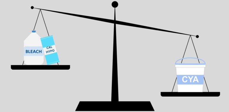 cartoon illustration of chlorine lock showing CYA higher than Chlorine