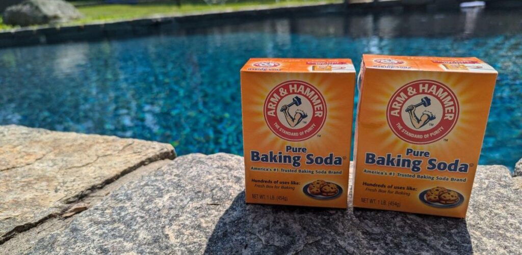 baking soda in front of a pool